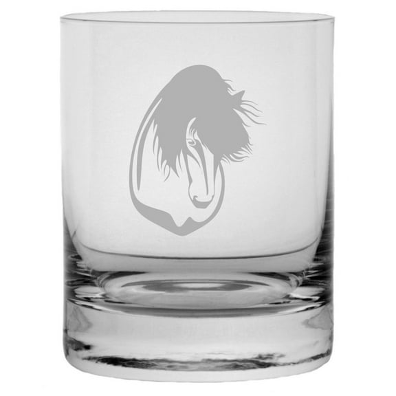 Shetland Pony Face Horse Themed Etched 10.25oz Crystal Rocks Whisky Glass