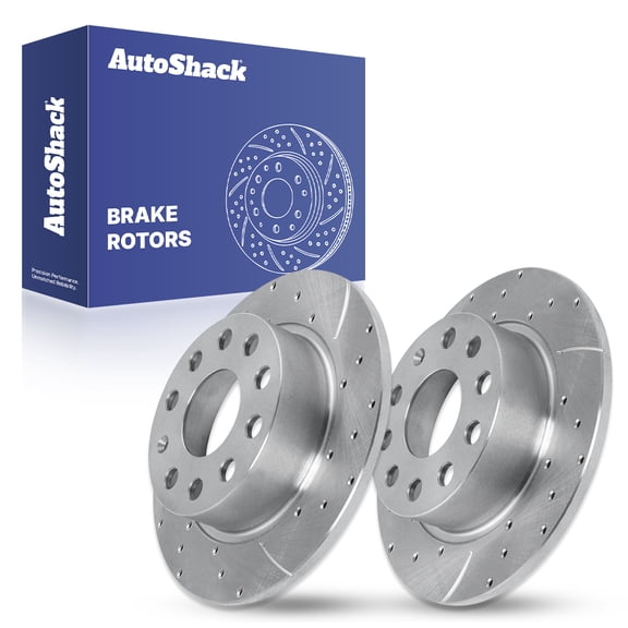 AutoShack Rear Brake Rotors for Volkswagen, Jetta 2011-2018 Beetle 2013-2019, FWD L4 1.4L 1.8L 2.0L L5 2.5L - Silver Zinc Coated Drilled & Slotted - SilverShield Pro - 9.96" (253 mm), 9-Lug