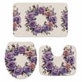 thumbnail image 2 of Purple Flower Bathroom Rugs Set Spring Wreath Non Slip Absorbent Soft Bath Mats 3 Piece Set with Bathroom Rug, U-Shaped Floor Mat, Toilet Seat Cover Large Size, 2 of 9