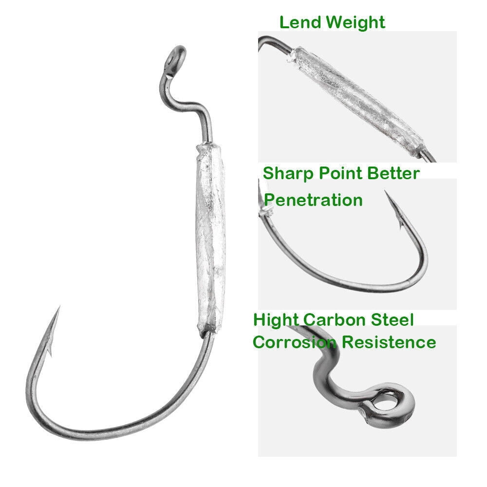 50pcs Weighted Wide Gap Offset Worm Hooks Weedless Soft Lures Bait Hook