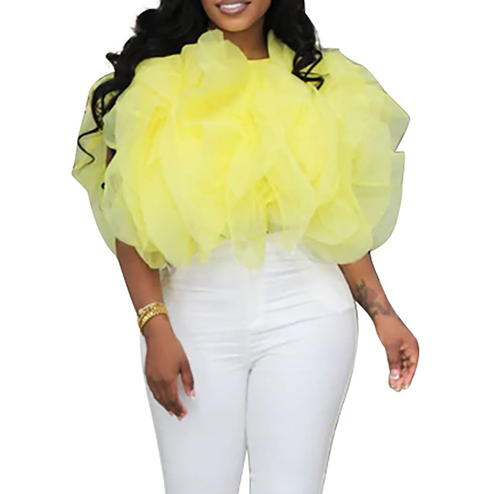 ZOHIUM Chiffon Blouses for Women Casual Solid Short Sleeve