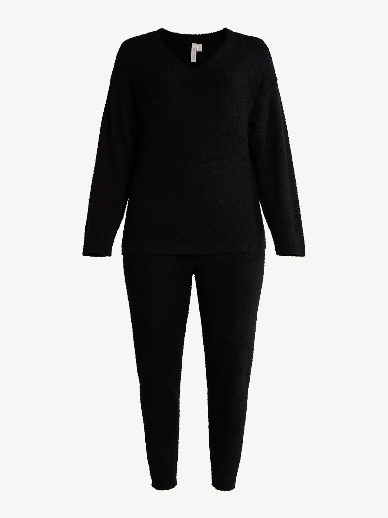 Joyspun Women's Fuzzy Knit V-Neck Top and Joggers Set, 2-Piece, Sizes XS-3X