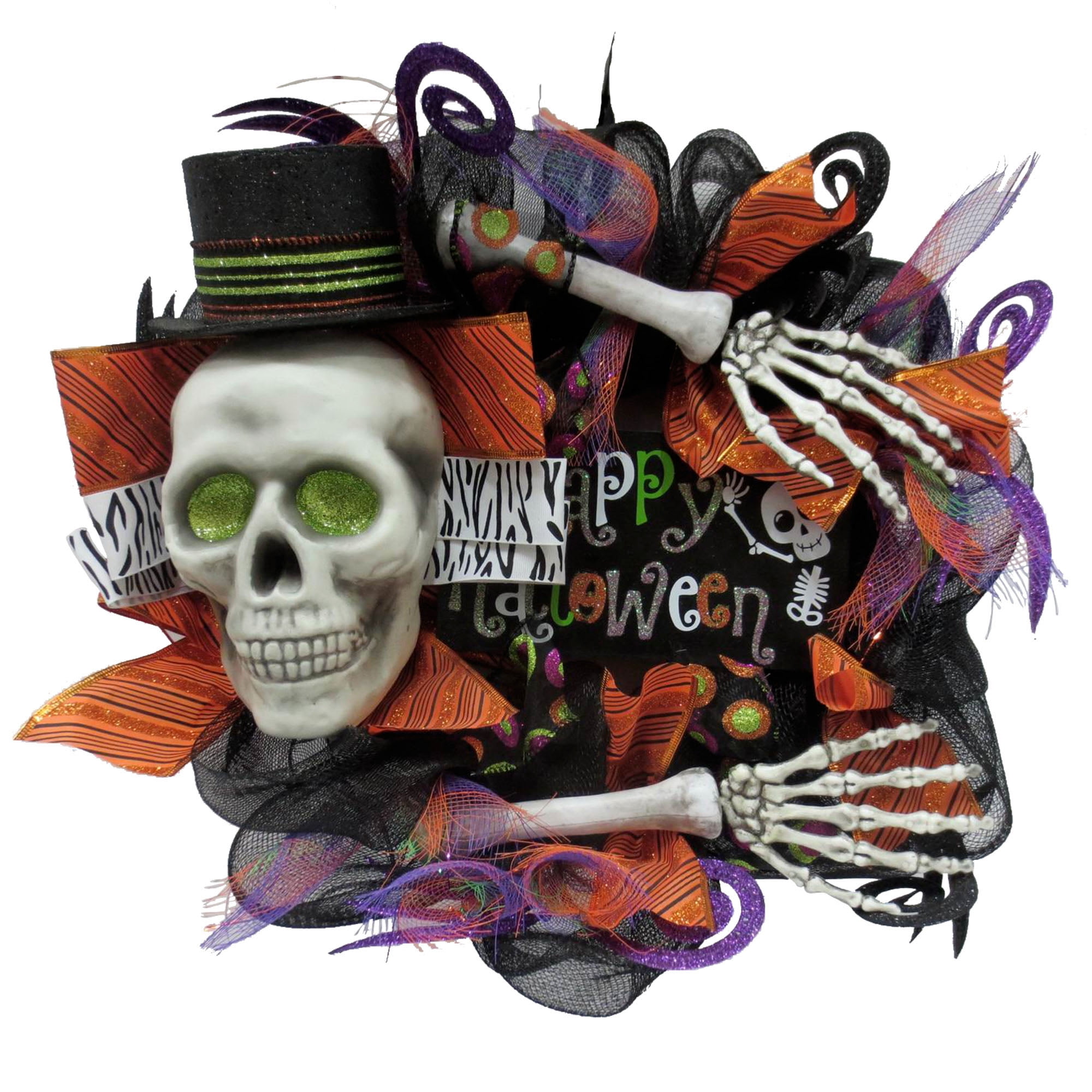 Way to Celebrate Multicolor Skeleton Mesh Halloween Wreath, 16 in