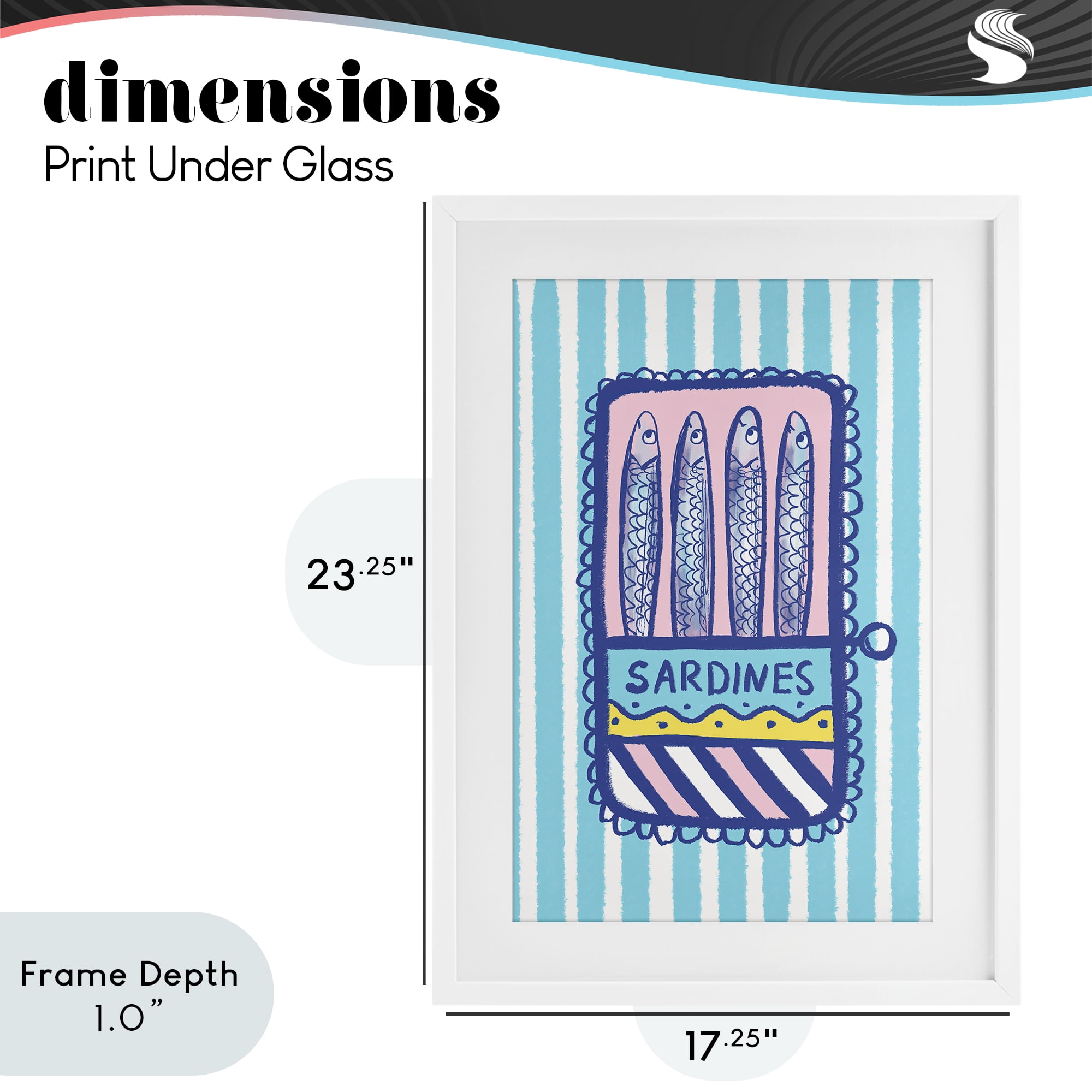 Stupell Industries Pastel & Stripes Sardines White Framed Print Under Glass, design by Florentina Dolci