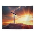 thumbnail image 5 of GOSMITH  Jesus Christ Cross Sunrise Tapestry Sunset Sepulcher Lord Pray Easter Crucifixion Religious Belief Wall Hangings Decor Large Tapestry for Bedroom Living Room Dorm College Church Man Cave, 5 of 7