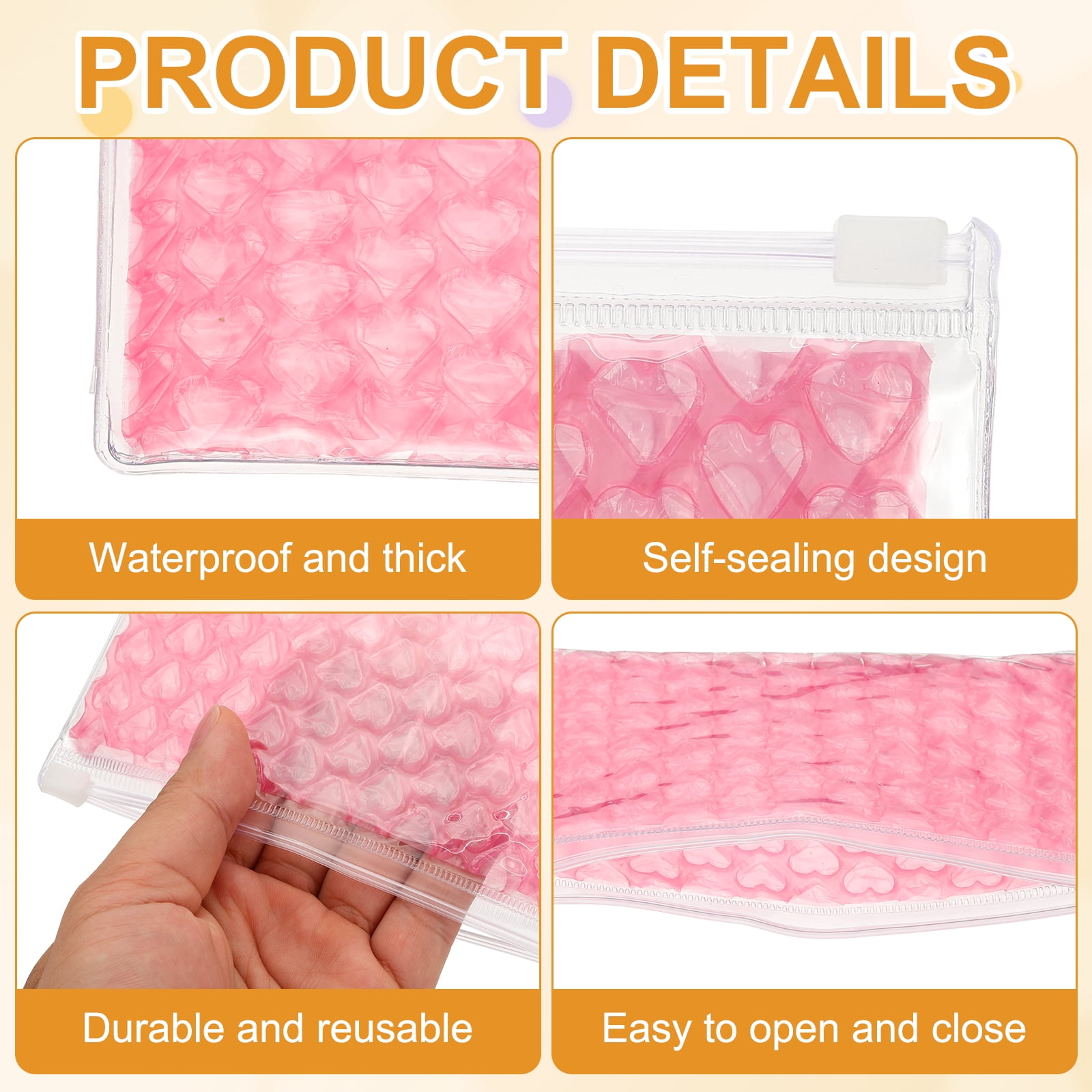 Uxcell Clear Bubble Bags, (9 x 6 Inch, Rose Red) (6 Pcs), Lightweight Economic Heart Bubble Wrapping Pouches Zipper Packing Cushioning Bag, Suit for - Mailing Shipping/Packaging/Storage