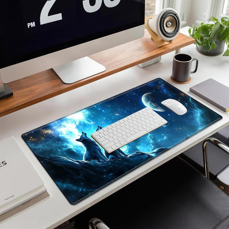 HELLOYOUNG Creative Wolf Pattern Mouse Pad, Large Gaming Mouse Mat with Non-Slip Rubber Base, Extended Desk Pad for Home Office and Game Room, Best Halloween Christmas New Year Gift