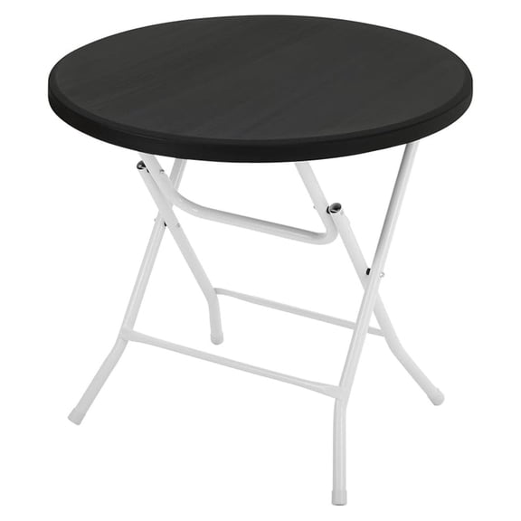 31.5 Inch Round Folding Table with Carry Handle, Portable Heavy Duty Plastic Utility Table with Steel Legs for Party, Wedding, Camping, Indoor, Outdoor Event, Black