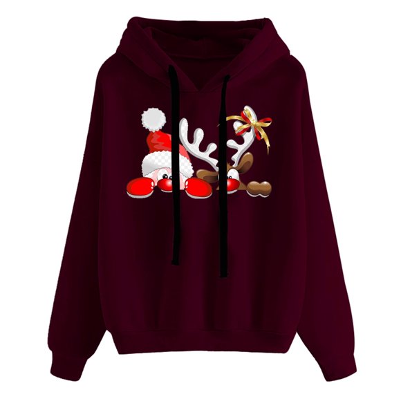 Hatchima Oversized Hooded Cardigans for Women,Women's Fashion Casual Printed Long Sleeve Blouse,Christmas Printed Pullover Tops Hoodies