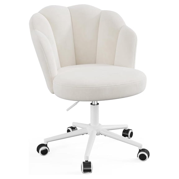 Alpinel Compact Vanity Chair with Petal Back, Velvet Makeup Chair with 360° Swivel, Adjustable Height Armless Desk Chair for Small Bedrooms, Dorm Rooms & Home Studio