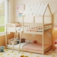 thumbnail image 1 of Costway Twin Over Twin House Bunk Bed with Roof, Ladder & Full-length Guardrails for Kids Natural, 1 of 10