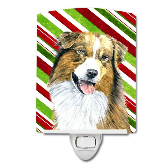 Caroline's Treasures SC9357CNL Australian Shepherd Candy Cane Holiday Christmas Ceramic Night Light, 6x4x3", multicolor