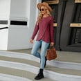 thumbnail image 4 of SWSMCLT Women's Soft Pullover Sweaters Long Sleeve Top Knit Tshirt Button Lightweight Dressy Sweater Asymmetric Fall Fashion Burgundy Medium, 4 of 5