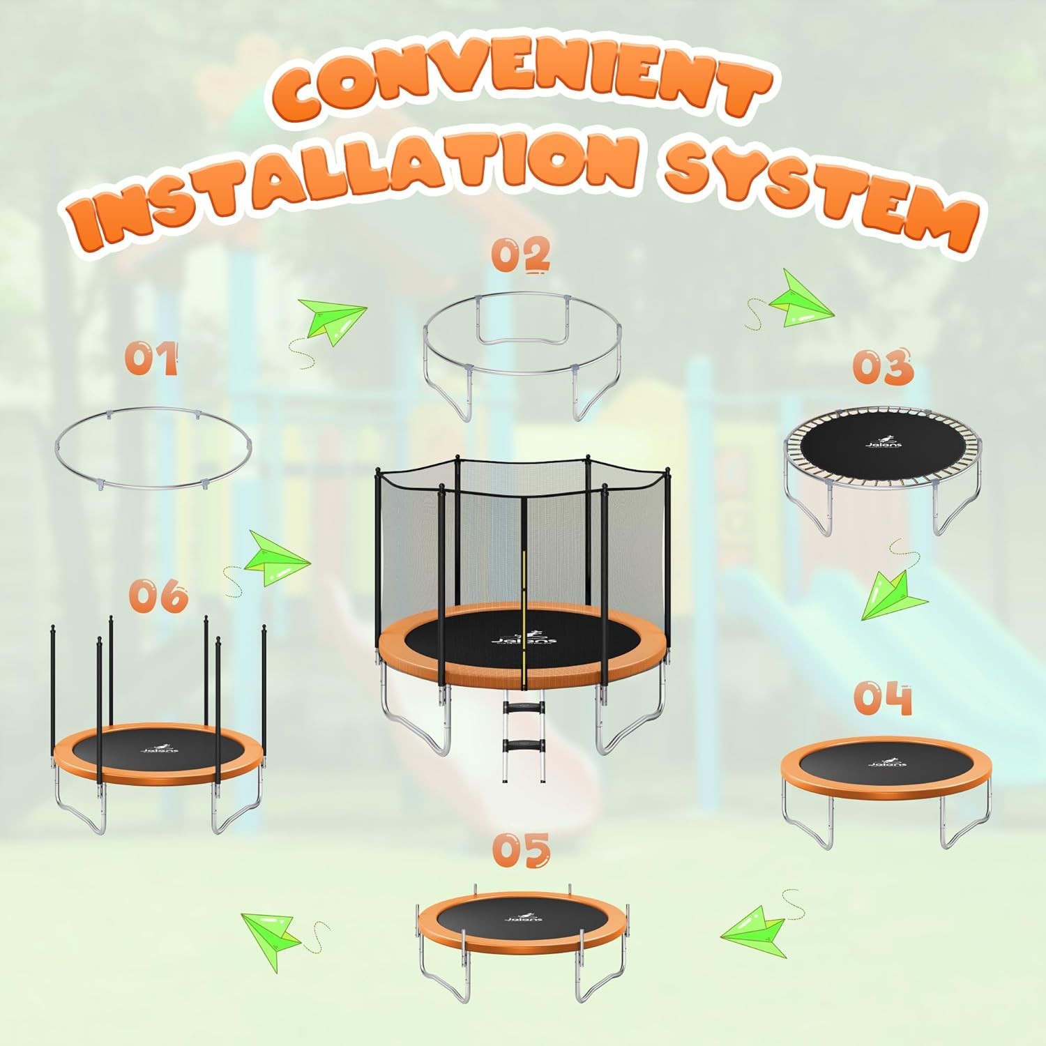 Outdoor Trampolines 8ft,Exercise Trampolines with Enclosure Net and Ladder,Recreational Anti-Rust Trampolines for Kids and Adults