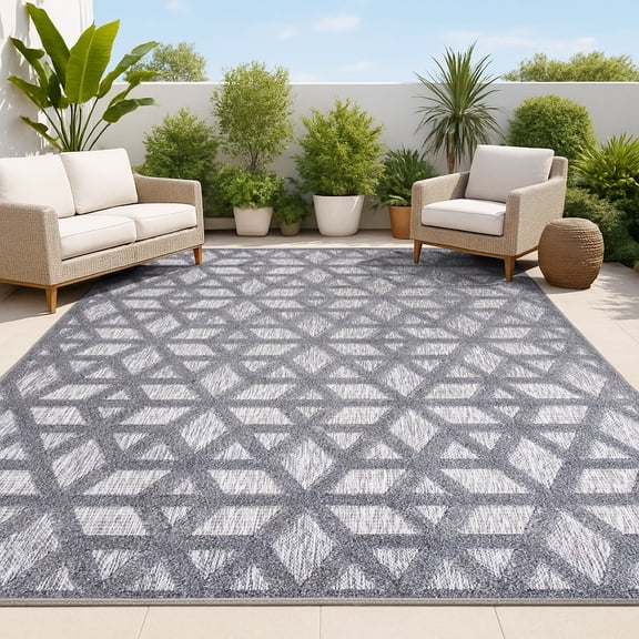 JONATHAN Y IBIZA 8 x 10 Area Rug, Talaia Neutral Geometric - Dark Gray, IBZ102A-8