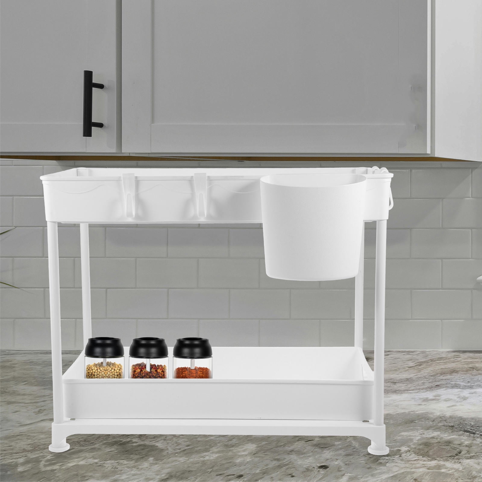 GOOHOCHY Under Sink Pull-Out Drawer Organizer, Space-Saving Kitchen Cabinet Storage Rack for Counter and Cabinet Organization