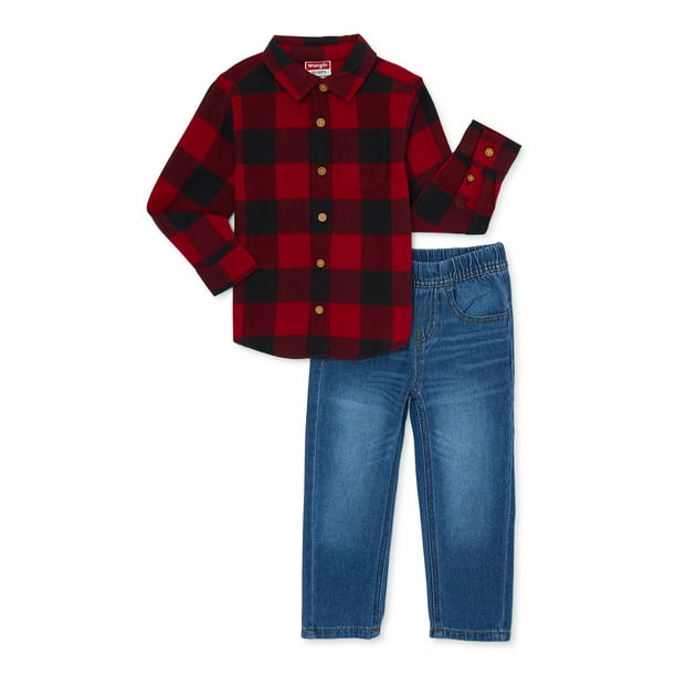 Wrangler Toddler Boys Long Sleeve Flannel ButtonUp Shirt Outfit Set