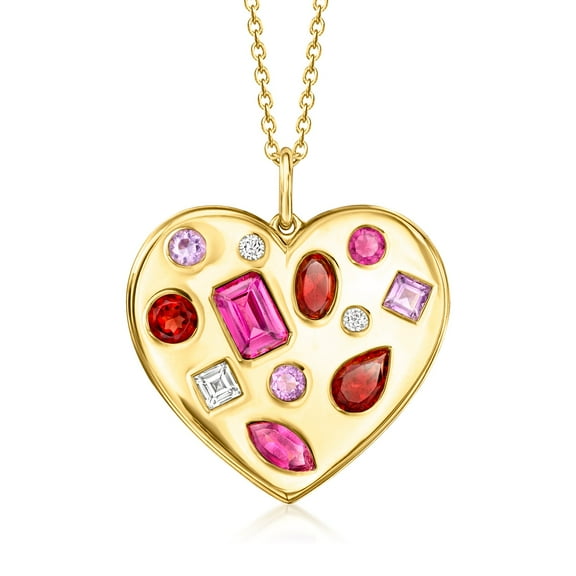Ross-Simons 3.10 ct. t.w. Multi-Gemstone Heart Pendant Necklace in 18kt Gold Over Sterling, Women's, Adult