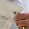 thumbnail image 2 of Curly Mustache Square Cufflink Set - Silver or Gold, 2 of 5