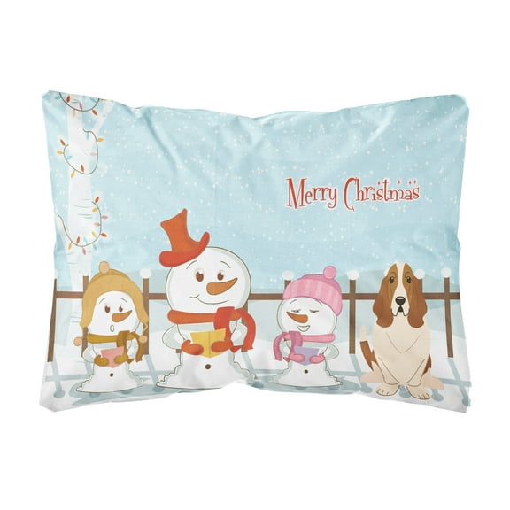 Carolines Treasures BB2352PW1216 Merry Christmas Carolers Basset Hound Canvas Fabric Decorative Pillow, 12H x16W,