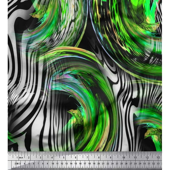Soimoi Green Rayon Fabric Stripe & Leopard Animal Skin Print Fabric by Yard 42 Inch Wide