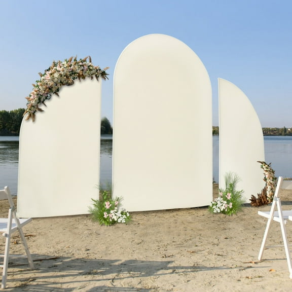 White Wedding Arch Cover & Beige Wedding Arch Backdrop Stand Set Party Ceremony for DIY - Simple Assembly