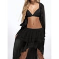 thumbnail image 5 of Women Elastic Waist Multi-Layer Ruffle Irregular High Slit Maxi Skirt Black S, 5 of 9