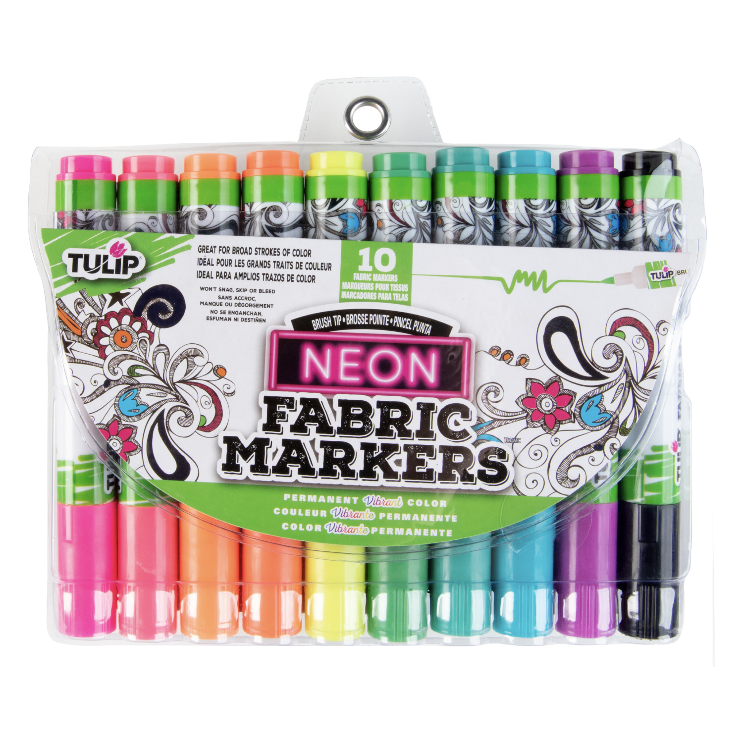 Tulip Brush Tip Fabric Markers 10 Pack Neon