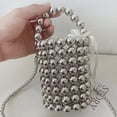 thumbnail image 3 of Bolso de mano con cuentas para mujer, con decoración de perlas blancas, para vestido de noche, con cadena interior desmontable, 3 of 5