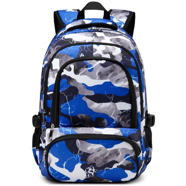 Mochila BLUEFAIRY Kids para niños, escuela primaria, 43 cm, camuflaje azul