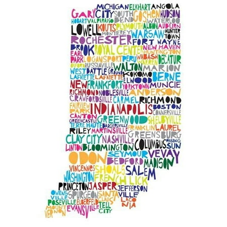 Refrigerator World Map Laminated Poster Cool Indiana State Map Glossy Poster Words City Capital Nice Poster Print 24 x 36 ()
