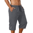 thumbnail image 3 of Lmueinov Men's 95%Polyester 5%Spandex Quick-Dry Athletic Shorts, Drawstring Elastic Waist 3/4 Length Sports Shorts with Pockets S-2XL, 3 of 3