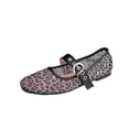 thumbnail image 3 of Women's Leopard Print Mesh Mary Jane Flats, Adjustable Buckle Strap Ballerina Shoes, Breathable Square Toe Casual Flat Shoes for Daily Party, 3 of 7