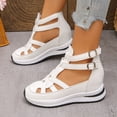thumbnail image 3 of Rokment Platform Wedge Gladiator Sandals for Women Vintage Casual Leather Closed Toe Chunky Height Increasing Comfortable Non Slip Walking Work Sneakers Summer Shoes White Size 9, 3 of 8