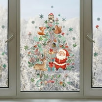 Double-Sided Reusable Christmas Window Cling, 1 PCS Double Sided Xmas Window Stickers Christmas Scene Christmas Window Decal with Christmas Tree Father Christmas Christmas Greeting Slogans
