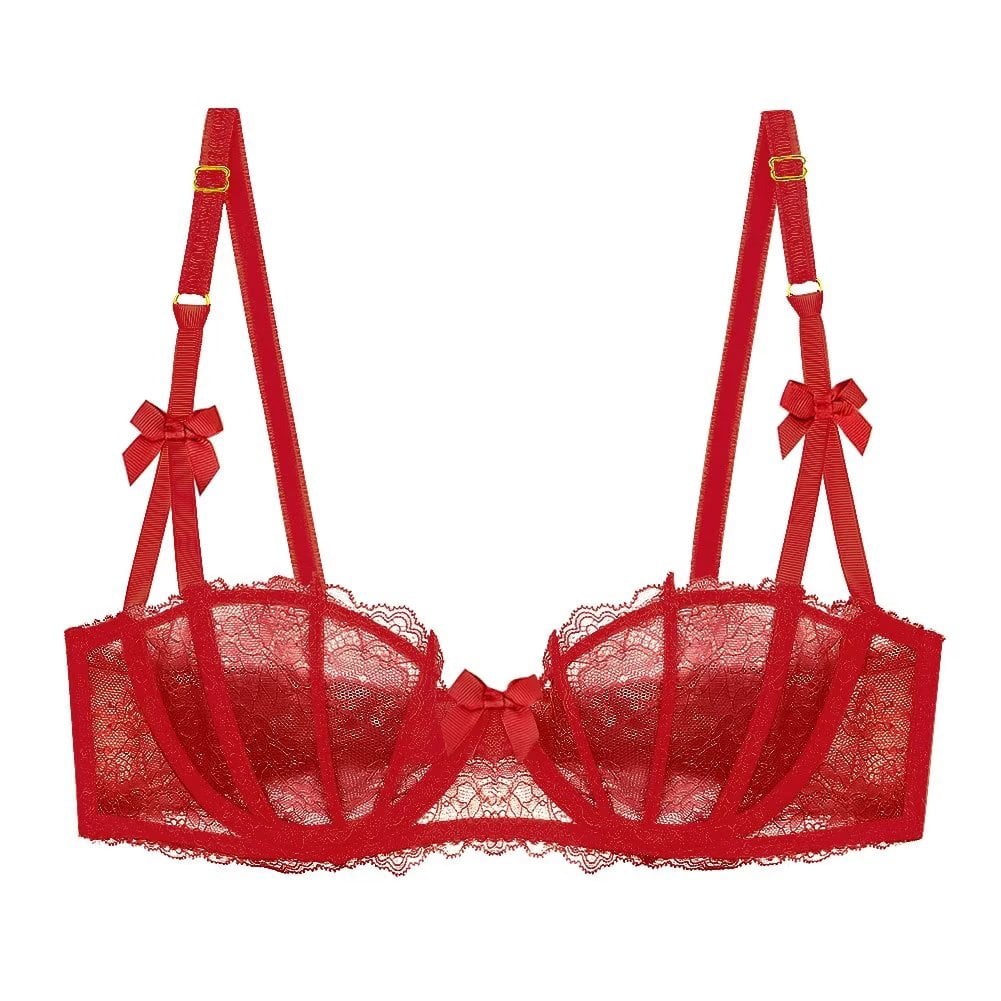 Varsbaby Lingerie Set for Women Sexy Lace Bra and Panty Thongs Sets Unlined Demi-Cup Underwire Bra and See Though Panties