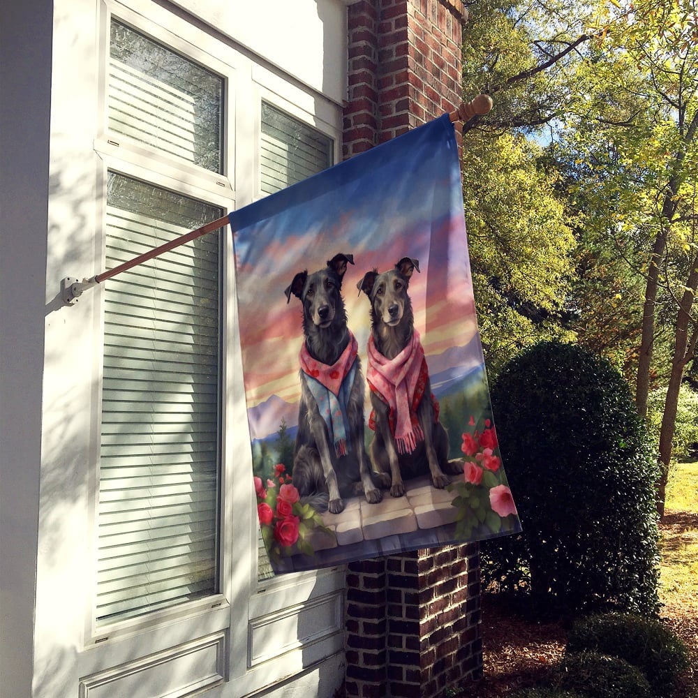 Scottish Deerhound Two Hearts House Flag 28 in x 40 in
