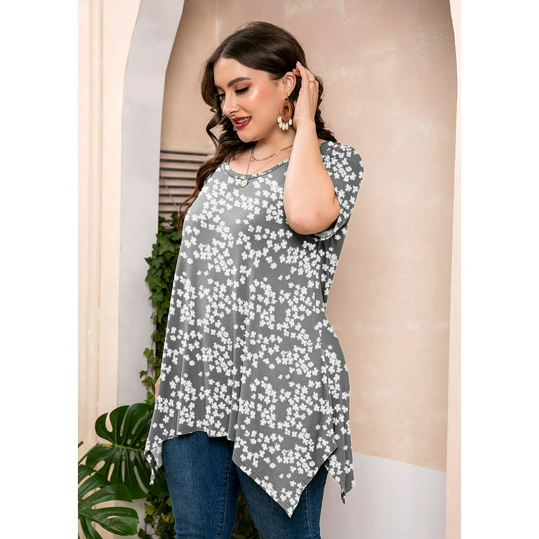 SHOWMALL Plus Size Tunic for Women Cold Shoulder Top Black 3X Blouse Short  Sleeve Clothing V Neck Shirts Summer Clothes