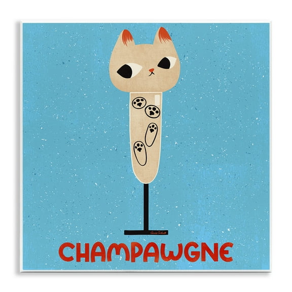 Stupell Industries Champawgne Feline Wine Animals Painting Unframed Art Print Wall Art, 12 x 12