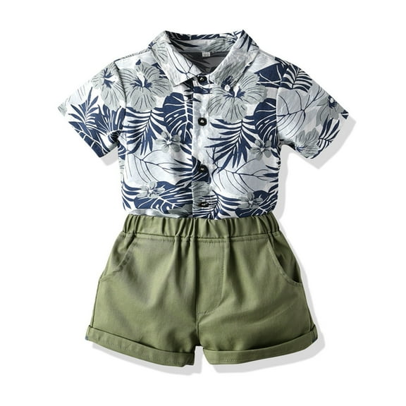 XUELUO Toddler Boys Casual Outfit Sets Baby Boy Summer Shorts Sets Outfit Kid Leave Floral Short Sleeve Shirt Top Shorts Suits Clothing Holiday Wear