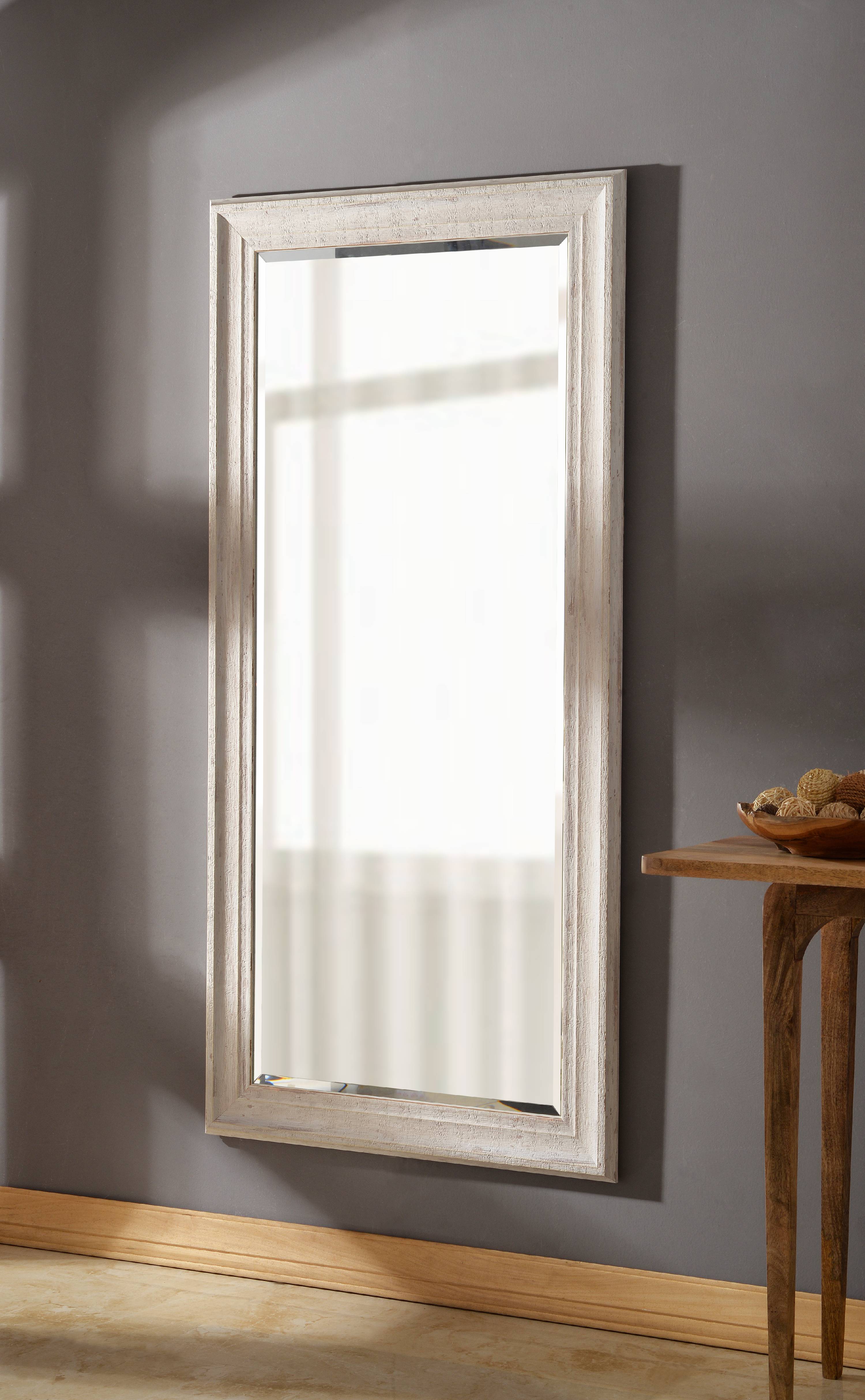 Warren 65" Floor Leaner Mirror Distressed White Wood