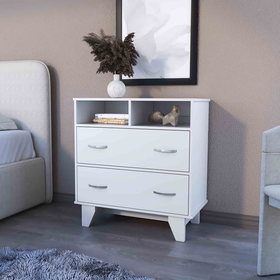 Dtwnek 2 Drawer Dresser with 2 Shelves, White