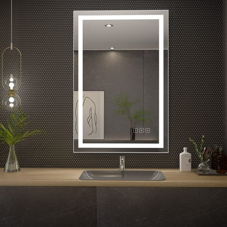 

HAUSCHEN 36x28 inch Lighted LED Bathroom Mirror Wall Mounted Dimmable Anti-Fog Brightness Light ETL Certified Horizontal or Vertical Makeup Vanity Mirror