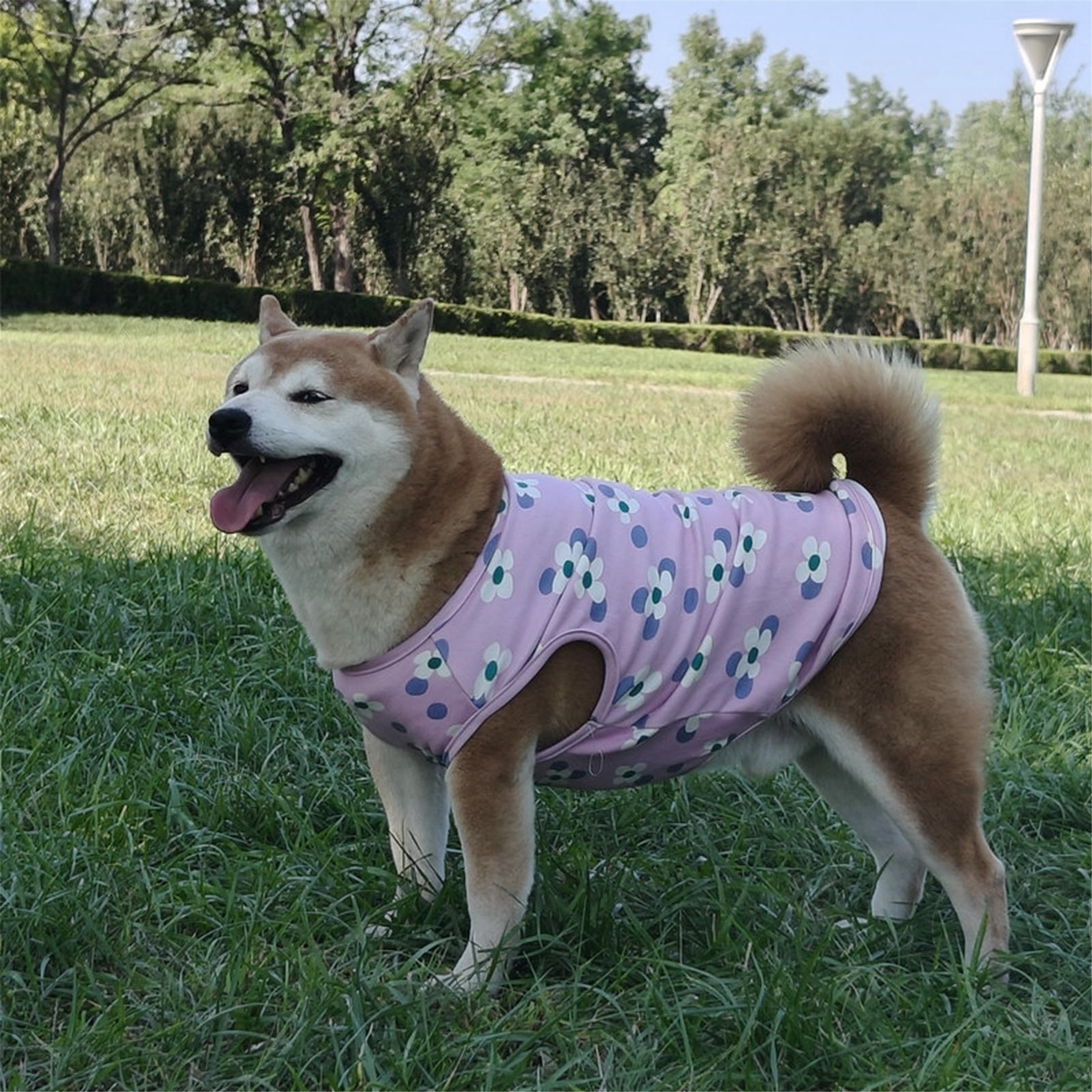 HQREA Floral Large Big Dog Vest Shirt Girl Spring Autumn Warm Fleece Sleeveless Pet Vest Clothes Samoyed Undershirt Corgi Outfits
