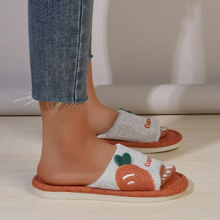 

Cathalem Closed Back Slippers for Women Ladies Fashion Color Matching Cloth Cover Carrot Decoration Open Toe Flat Cotton Slippers Shoes Orange 6