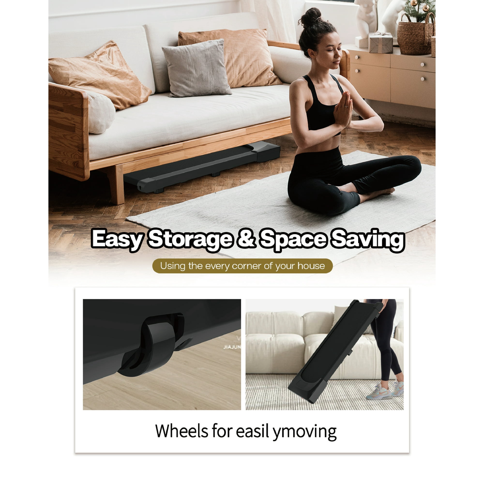 Compact Treadmill for Small Spaces, Quiet Under-Desk Walking Pad, Slim & Portable Design for Home Office Workouts, Easy to Store, Ideal for Apartments and Work-from-Home Fitness, Silver
