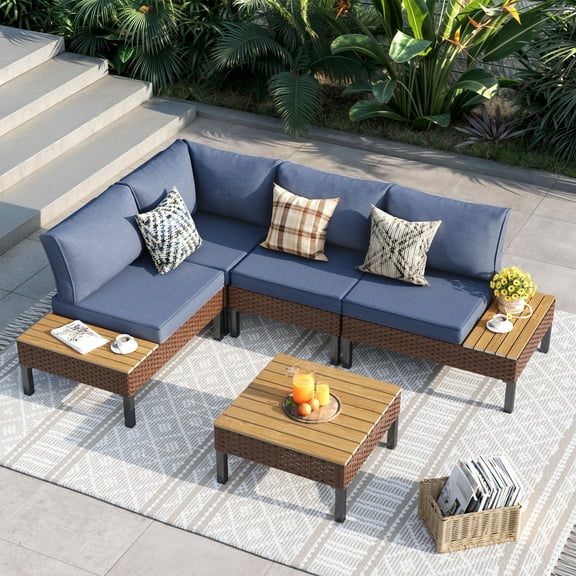 ELPOSUN 5-Piece L-Shaped Outdoor Sectional Sofa ,Patio Furniture with Water-resistant Cushions & Side Tables (Navy)
