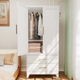 thumbnail image 4 of Ciphrias 71 Inch White Metal Wardrobe with 2 Doors and Drawers for Bedroom, 4 of 9
