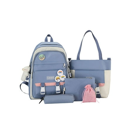 

5pcs Cute Backpack for School with Kawaii Bear Pendant Female College Student Schoolbag for Men Women Teens And Girls Black