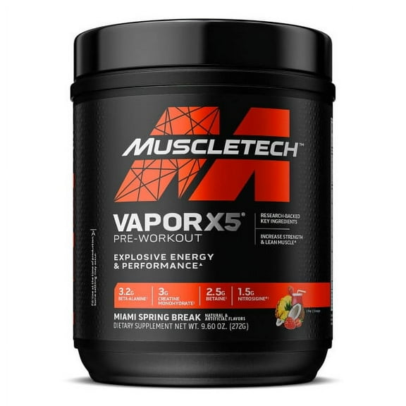 Muscletech Vapor X5 Pre-Workout Powder Explosive Energy, Miami Spring Break,9.6 oz, 30 Servings